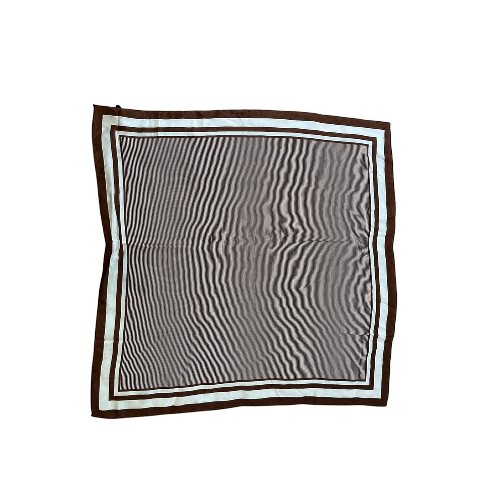 Morgan Taylor Vintage Silk Scarf Brown Cream Striped Square Japan 30x30